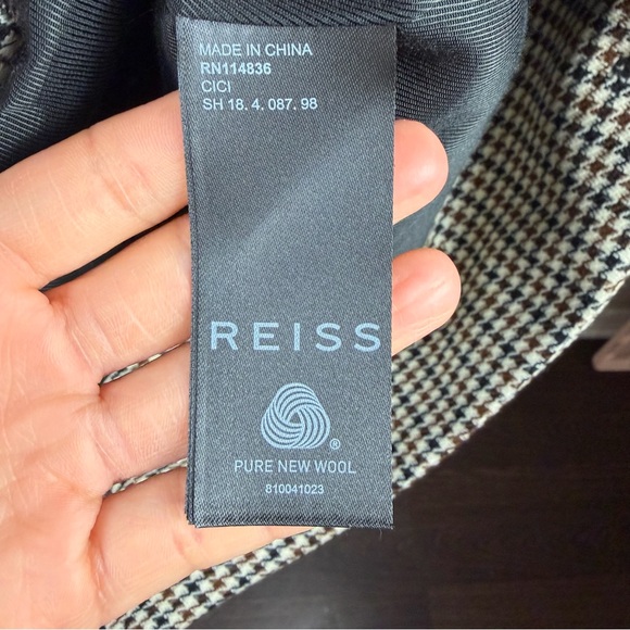 REISS CICI Size 14 Classic Luxury WOOL DOGTOOTH DOUBLE BREASTED BLAZER - Picture 8 of 11